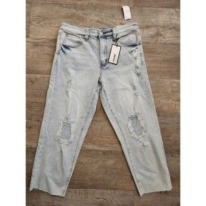 RUE 21 Jeans Mens 32X30 (24 in) Relaxed Crop Cut Light Wash Blue Distressed *NWT